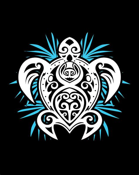ocean blue tribal hawaiian sea turtle design digital art  xuan tien luong