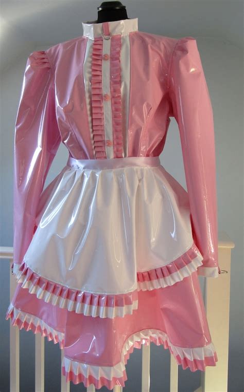 pvc sissy lockable maids dress pink white or black white etsy