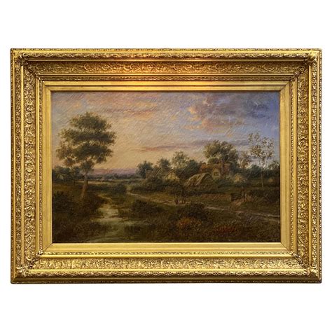 large english framed oil painting circa  country landscape   watts  sale  stdibs