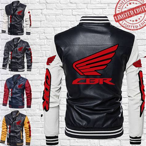 honda cbr bomber leather jacket unisex poly leather jacket etsy