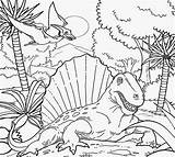 Coloring Pages Dinosaur Drawing Fossil Age School Dimetrodon Period Triassic Kids Dinosaurs Printable Color Colouring Habitat Swamp Volcano Reptile Wetlands sketch template