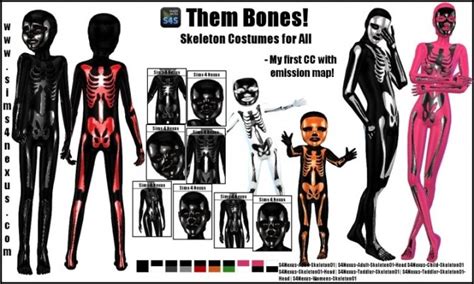 bones skeleton costumes  samanthagump  sims  nexus sims