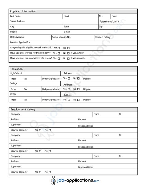 general job application form printable printable forms
