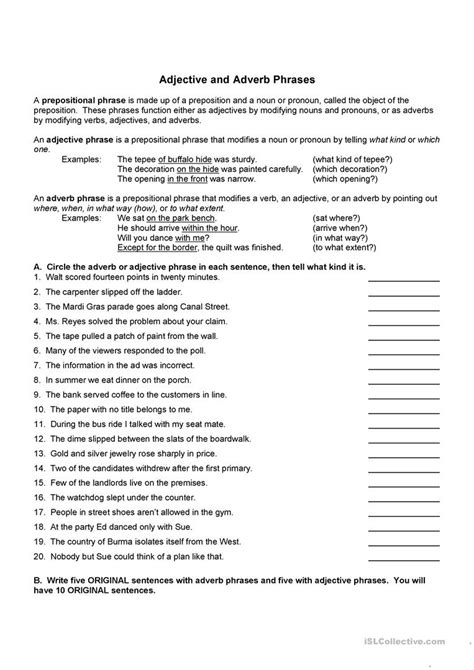 adjective  adverb worksheets  answer key