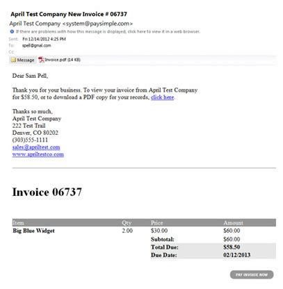 sample invoice emails