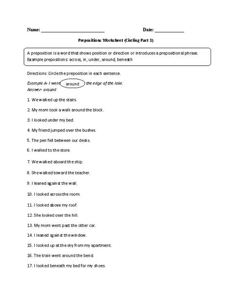 circling  preposition worksheet preposition worksheets preposition
