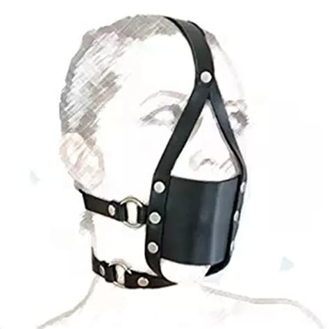 leather head face mask muzzle restraint bondage gag harness strap