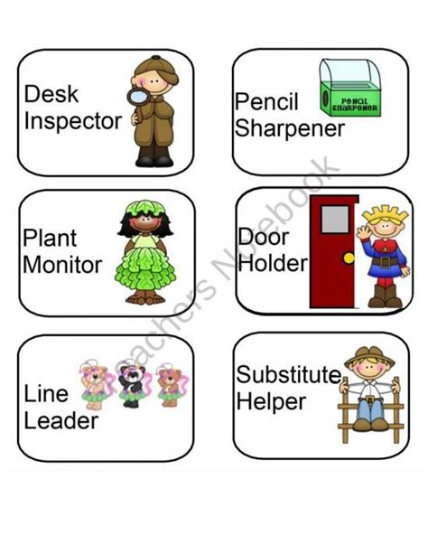 teachers notebook classroom helpers kindergarten job chart