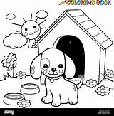 Dog Doghouse Outline Standing His Alamy Outside Illustration sketch template