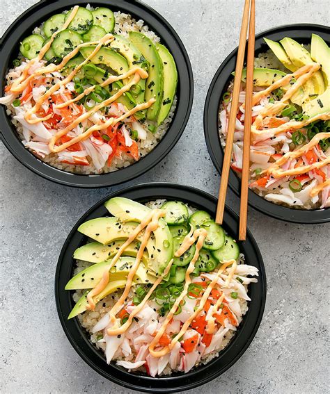 california sushi roll bowls  cauliflower rice meal prep kirbies