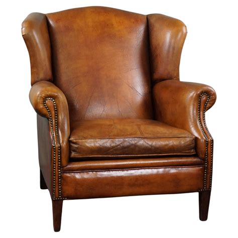 sheep leather wing chair  sale  stdibs