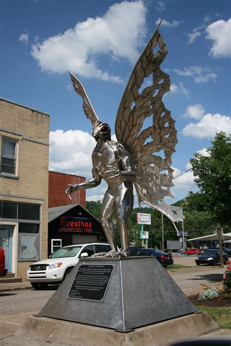 Mothman Statue | A metal statue of the Mothman, a creature