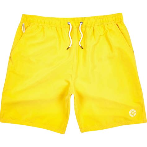 river island bright yellow mid length swim shorts  yellow  men lyst