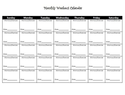 printable exercise calendar workout template month workout workout