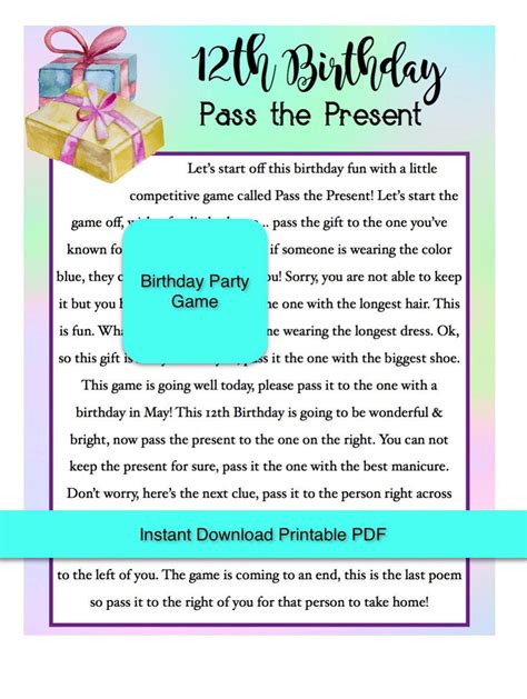 birthday party game pass  present printable  left