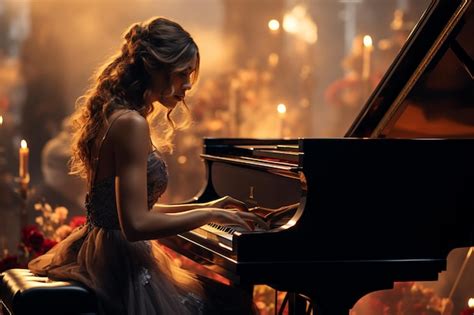 Premium Ai Image Portrait Of Beautiful Woman Playing Piano