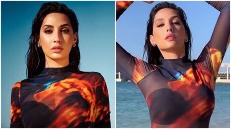 Nora Fatehi Sets Dubai On Fire In ₹4k Printed See Through Dress For