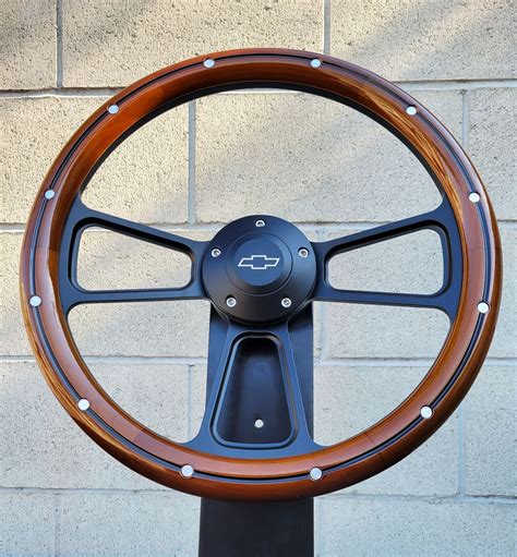 black billet steering wheel real wood mahogany aluminum rivets