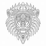 Mandala Lion Coloring Premium Zentangle Lineal Illustration Vector Book Style sketch template