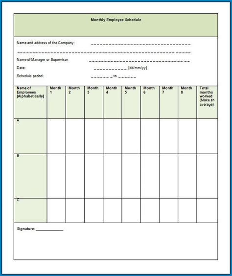 employee monthly calendar template image