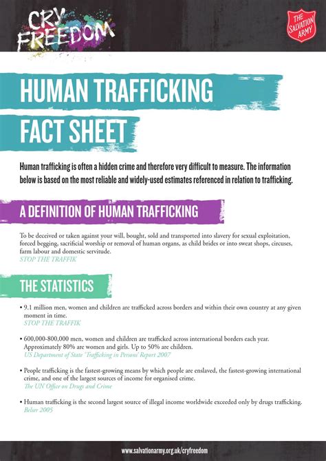 cry freedom human trafficking fact sheet by the salvation army uk and
