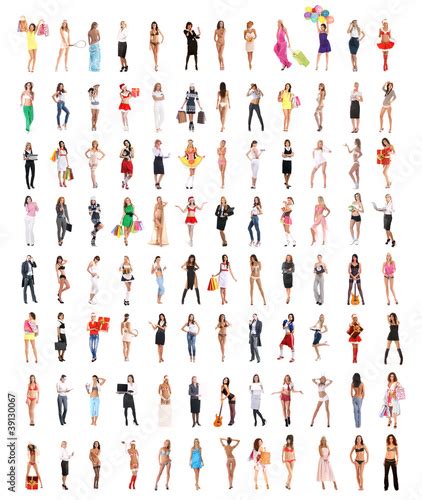 large collage  women standing   poses stock photo