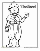 Coloring Pages Traditional Multicultural Worksheets Thailand Dress Thai Clothing Kids Colouring Color Printable Sheets Grade Around Sheet People Education Doll sketch template