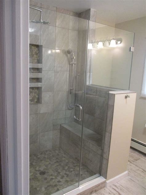 frameless shower enclosure with bench ½ wall and return wall 2