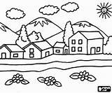 Town Paisaje Pintar Pueblos Montañas Miasteczko Ciudades Aldeias Kolorowanka Helena Colorirgratis Aprender sketch template