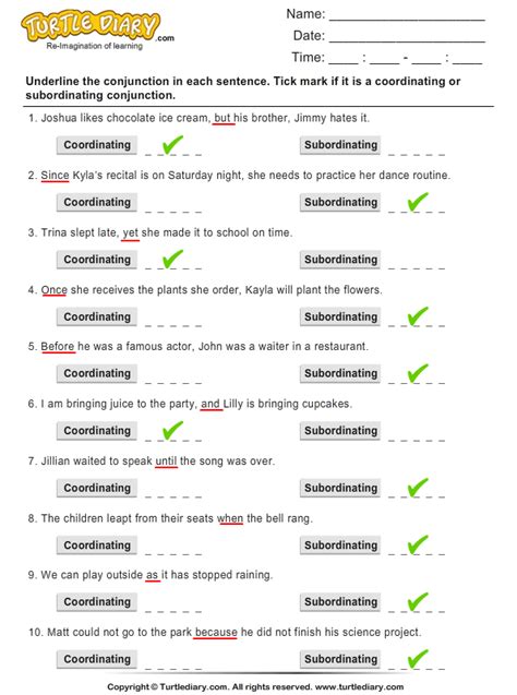 subordinating conjunctions worksheet