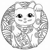 Neko Maneki Coloring Pages Kids Color Print Funny Printable Justcolor Children sketch template