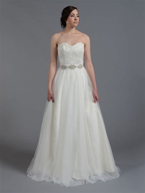 ivory strapless lace wedding dress  tulle skirt wedding
