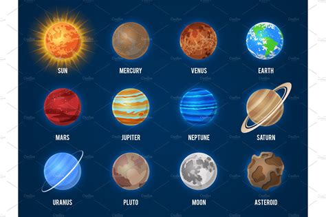 solar system cartoon planets cosmos graphic objects creative market