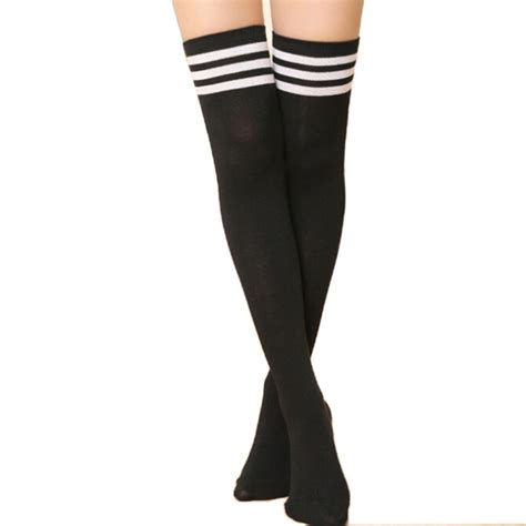 fashion striped knee socks women cotton thigh high over the knee