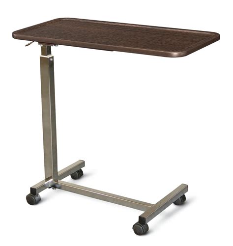 overbed table adjustable height  vinyl wrapped raised spill proof