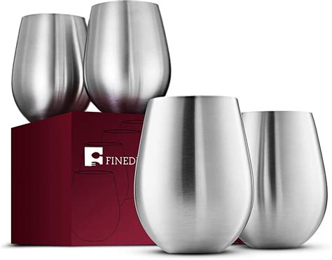 Finedine Unbreakable Stemless Stainless Steel Wine Cups Set Of 4