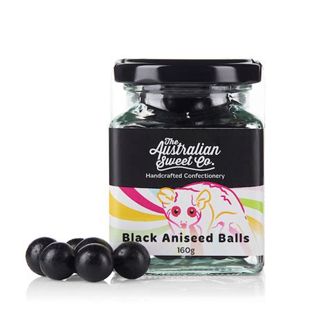 australian sweet co black aniseed balls 160g just in time gourmet