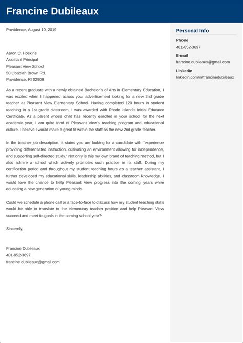teacher cover letter examples templates