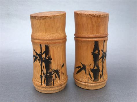 bamboo salt  pepper shakers wood vintage mid century table etsy