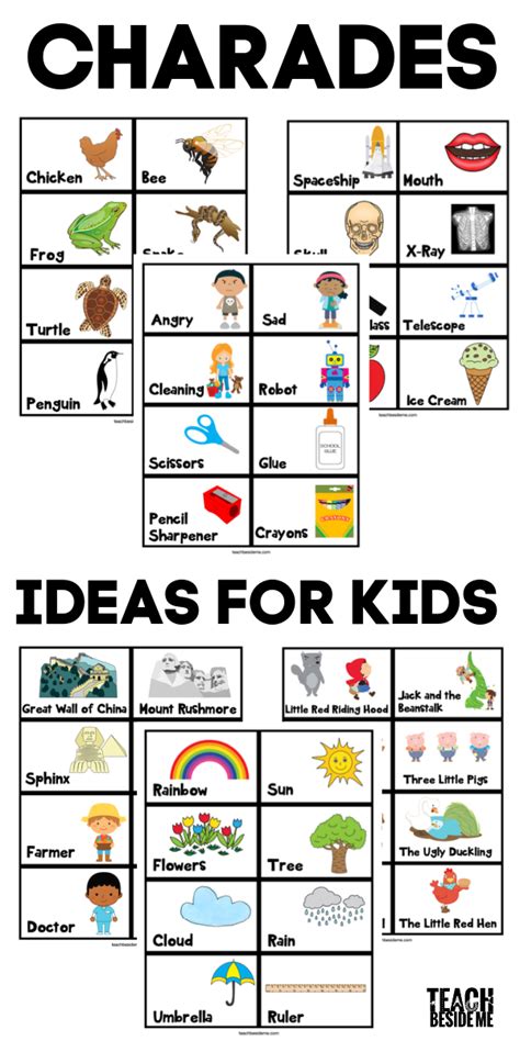 printable charades ideas  kids teach
