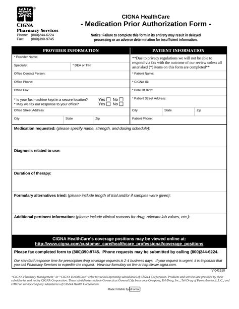 Free Cigna Prior Rx Authorization Form Pdf – Eforms