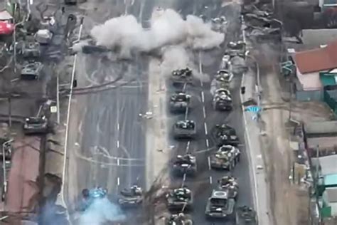 russian commander allegedly killed  tank convoy ambushed  drone footage