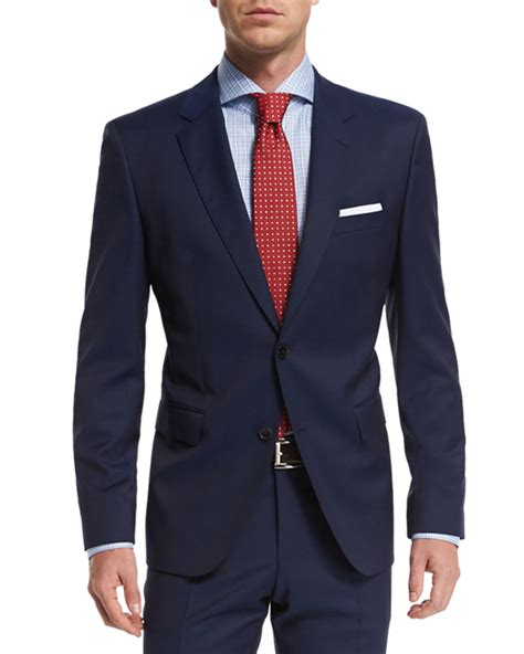 boss solid  piece wool travel suit  blue  men navy save  lyst