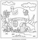 House Coloring Hobbit Fairytale Mushroom Vector Book Drawing Kids Tutorial Colouring Activity Illustration Children Game sketch template