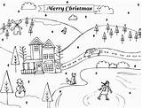Coloring Winter Pages Scene Printable Christmas Clipart December Wonderland Kids Print Children Nature Scenery Scenes Clip Color Board Holiday Childrens sketch template