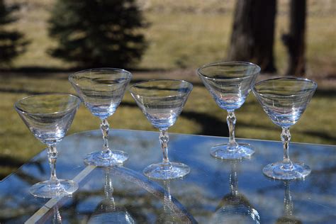 vintage platinum rim crystal cocktail martini glasses set of 5