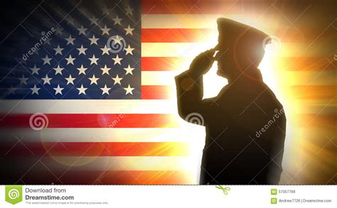 Officer Salutes The American Flag In The Background Stock Illustration