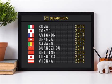 digital  personalized airport flight board  flags massive wanderlust