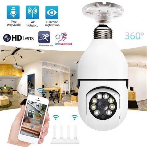 light bulb camera wifi outdoor indoor p  degree panoramic smart home security