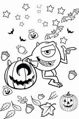 Halloween Coloring Monsters Inc Mike Wazowski Kids Scary Pages Boo Color Printable Print Sheets Pumpkins sketch template